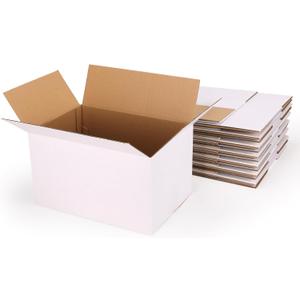 Hoikwo 15 Packs 12x8x7 Large Thin Shipping Boxes, White Big Corrugated Cardboard Box Set for Small Business for Packaging Mailing Lightweight Items