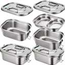 2 Pieces Metal Bento Box for Adults Metal Lunch Box Stainless Steel Bento Containers Leakproof Dual Tiers Lunch Container With Airtight Valve Handle Dishwasher Safe(Medium)
