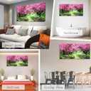 Aibonnly Canvas Wall Art Painting Pink Cherry Blossoms 1 Piece Park Tree Forest Wallpaper Spring landscape Picture Poster Print Framed and Stretched Ready to Hang for Living Room Bedroom Artwork,48"L x 24"W