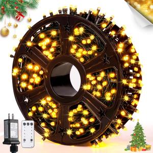 JMEXSUSS 400 LED Warm White Christmas Lights Outdoor, 132ft Christmas Tree Lights with Remote, 8 Modes Indoor String Light for Xmas Tree Garden Porch Yard House Holiday Decor