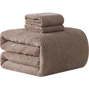Queen Comforter Set - Mocha Soft Bedding for All Seasons, 3 Pieces, 1 Comforter (90"x90") and 2 Pillow Shams (20"x26"+2")- Herringbone Fleece Thick Warm Bedding, Fuzzy Soft Cozy for Winter