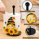 Qmetalart Sunflower Gnome Paper Towel Holder, Gnome Honey Bees Kitchen Bathroom Decor Modern Accessories Metal Farmhouse Large Paper Towel Stand for Countertops Swedish Gnome Lover Gifts