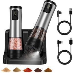Electric Salt and Pepper Grinder Set with LED Light, 5 External Adjustable Coarseness, 800mAh Battery Life, 100ml*2 Large Capacity and Upgraded 2-Speed SettingThe Ultimate Kitchen Companion