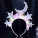 Light Up Star Headband LED Moon Headpiece Glitter Stars Headwear Rave Party Costume Hair Accessories for Women (Silver, Gold, Silver with Gold)