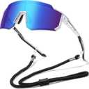 DUCO Polarized Kids Sunglasses Youth Sports Cycling Shades Lightweight Frame UV400 Child Boys Girls Baseball SunGlasses DK310 (01 White Black Frame Black Temple Revo Blue Lens)