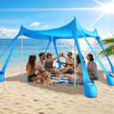 Beach Tent Sun Shelter UPF 50+,10x10 FT Beach Canopy Tent Sun Shade,Pop Up Beach Canopy with 8 Sandbags, Outdoor Beach Shade for Camping Trips, Fishing, Backyard Fun Picnics (Sky Blue)