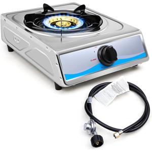 Propane Gas CooktopSingle Burner Gas Stove Stainless Steel Portable Gas StoveAuto Ignition Camping Single Burner LPGfor RV, Apartments, Outdoor