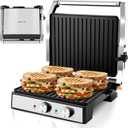 KEINVE 1700Watt Panini Press, Sandwich Maker with Temp & Time Setting, 4 Slice Large Non-Stick Versatile Grill Press, Opens 180 Degrees to Fit Steak, Fish, Vegetable and More