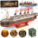 Titanic 3D Wooden Puzzles for Adults with LED Light, Home Decoration Titanic Model Kits for Adults, Sailboat Hobbies for Men, Christmas Birthday DIY Miniature Kit Gift for Adults Teens