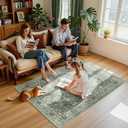 RELEANY Area Rugs 4'x6' Washable Non-Slip, Floral Vintage Distress Print Pattern Medallion Carpet for Living Room Bedroom Dining Room, Dark Green Gray