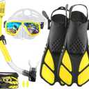 Snorkeling Gear for Adults with Fins Scuba Diving Gear Adult Professional Travel Snorkel Sets with Flippers,Anti-Fog Anti-Leak Diving Mask (US Men 4-8.5 | US Lady 6-9.5, Yellow)