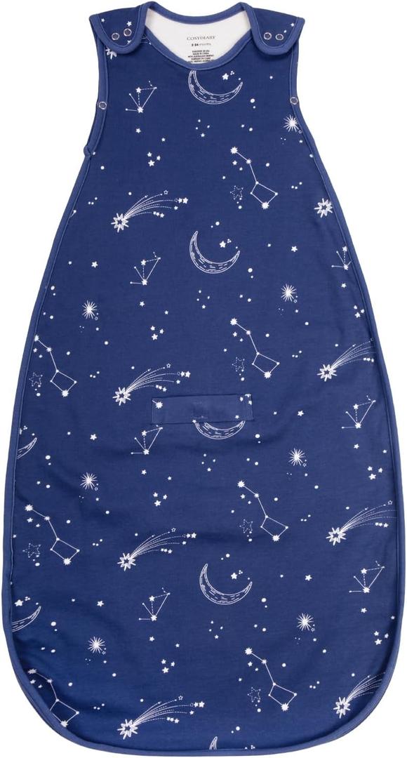 Merino Wool & Organic Cotton Sleep Sack 2-Way Zipper Adjustable Universal Size Sleeping Bag for Baby Year-round Use (Night Sky) 2-24M