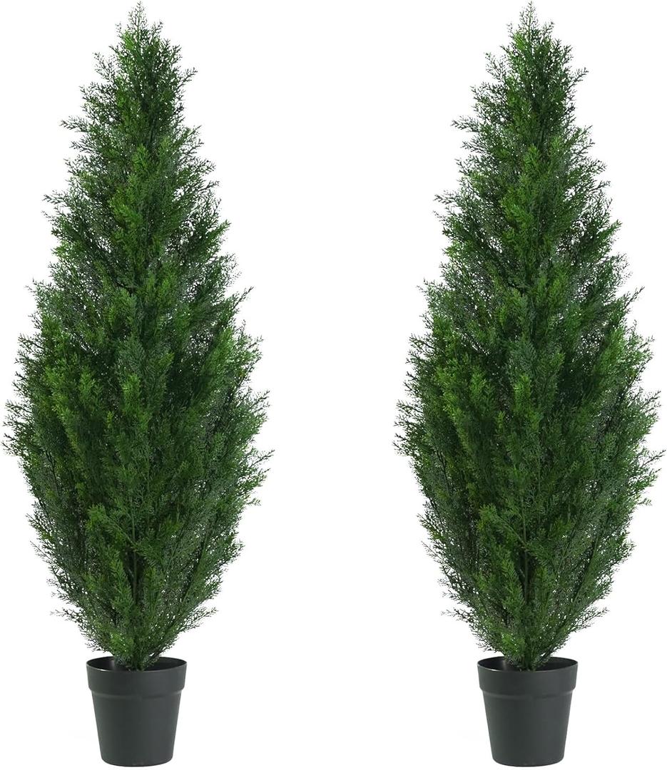 4FT Artificial Topiary Cedar Tree, Fake Cedar Plant for Indoor Outdoor Dcor, UV Resistant Faux Evergreen Tree for Home Garden Porch Office, Artificial Christmas Tree Alternative Decoration,2Pack