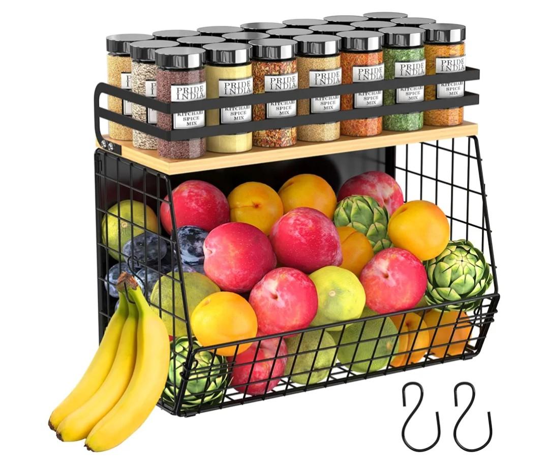 Magnetic Shelf for Fridge with Wood Lid, Fruit Potato & Onion Storage Bins, Magnetic Spice Rack for Refrigerator Pantry Organizer & Storage, Large Container for Refrigerator, Kitchen Counter & Laundry