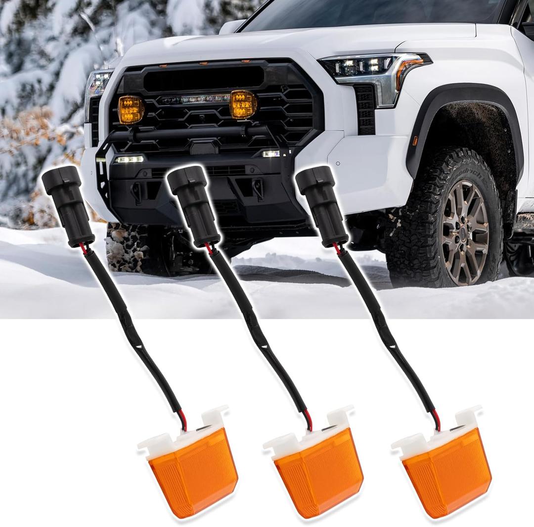 Front Center Bumper LED Grill Lights,3PCS Amber Grill Lights w/Wiring Harness fit for Toyota Tundra for TRD Pro 2022 2023 2024,Yellow Front Grill Lights,Exterior Lighting Accessories,Set of 3