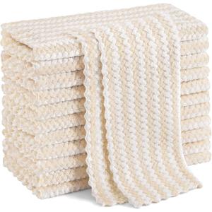 Homaxy 12 Pack Kitchen Dish Cloths, Ultra Soft and Absorbent Dish Towels, Reusable Fast Drying Microfiber Cleaning Cloth, Coral Velvet Wave Design No-lint, 10 x 10 inches, Beige