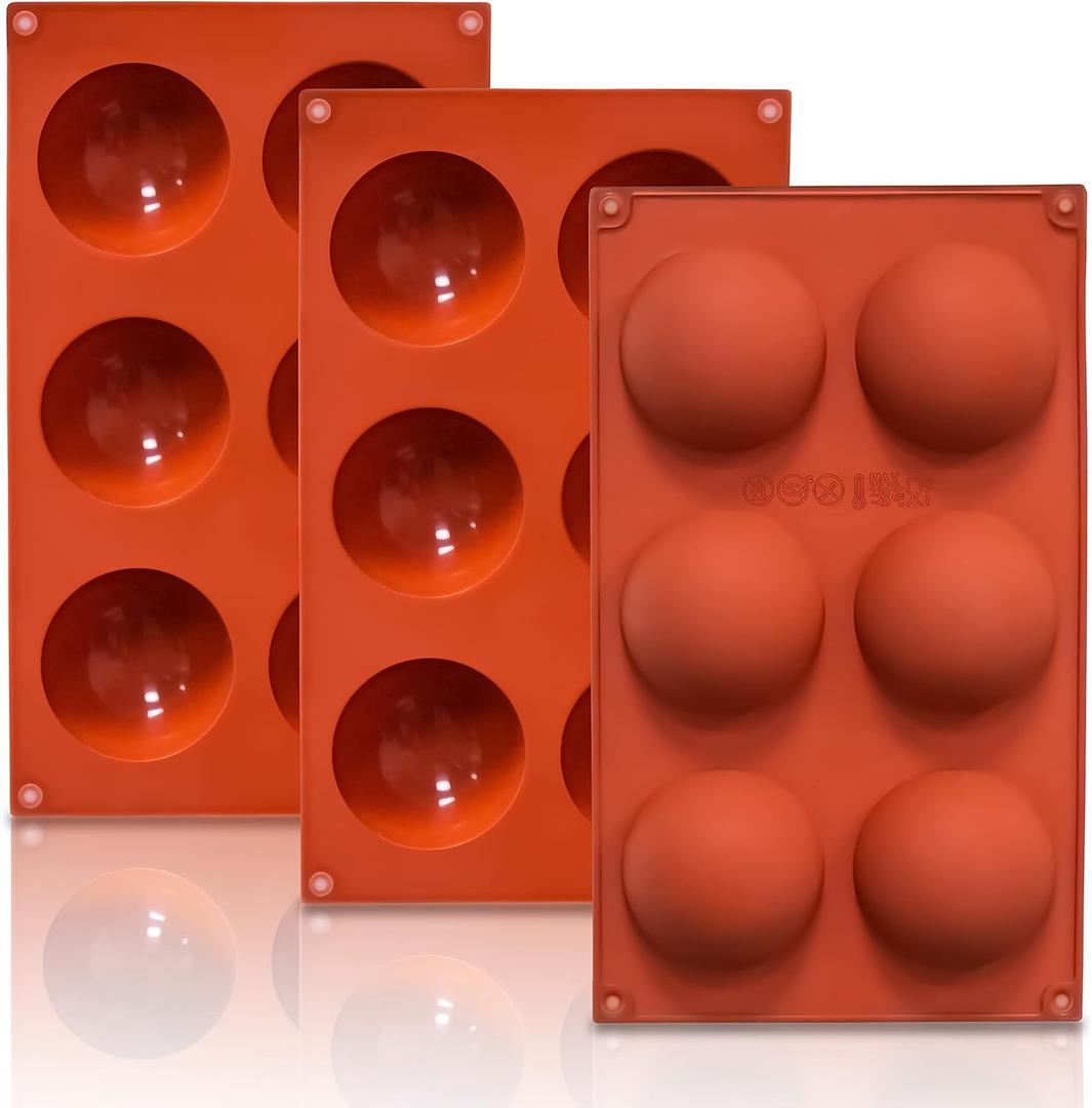 Lerykin 3 Pack Large 6-Cavity Semi Sphere Silicone Molds, Non-Stick Baking Mold for Making Standard Size Hot Chocolate Bomb, Cake, Jelly, Dome Mousse