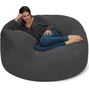 Chill Sack Bean Bag Chair - 5' Giant Memory Foam Lounge Chair with Soft Microfiber Cover – Cozy Furniture for Living Room, Dorm, & Kids' Rooms – Comfortable 5 Ft, Microsuede Lounge Sofa, Charcoal
