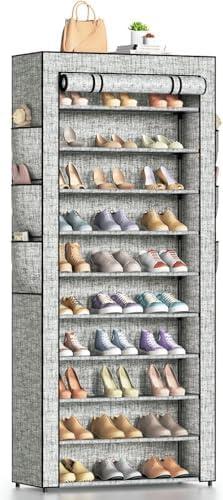 Covered Shoe Rack Tall Metal Shoes Rack Organizer for Entryway Garage Closet Tall Shoe Shelf Shoe Storage Cabinet Free Standing Large Garage Shoes Racks Organizer (23L x 12W)