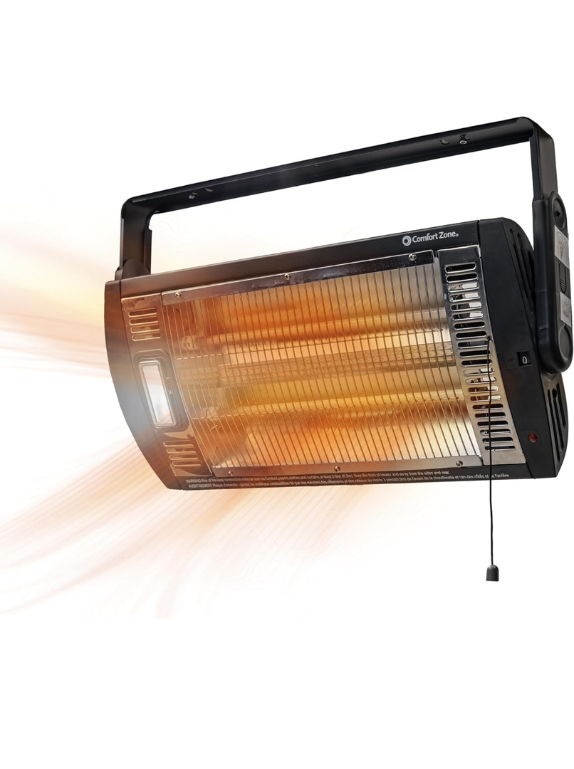 Comfort Zone Ceiling Mounted Space Heater, 90 Degree Adjustable Tilt, Dual Quartz, Radiant, Electric, Safety Grille, Overheat Protection, Hardware Included, Ideal for Workshop, Garage, 1,500W, CZQTV5M