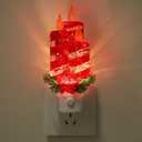 Christmas Candle Night Light Plug into Wall Glitter Water Nightlight with USB/Outlet Options, Christmas Decorative Nightlight for Bedroom Kitchen Nursery Hallway Holiday Decorations Gifts (Red Candle) (1 Pack)