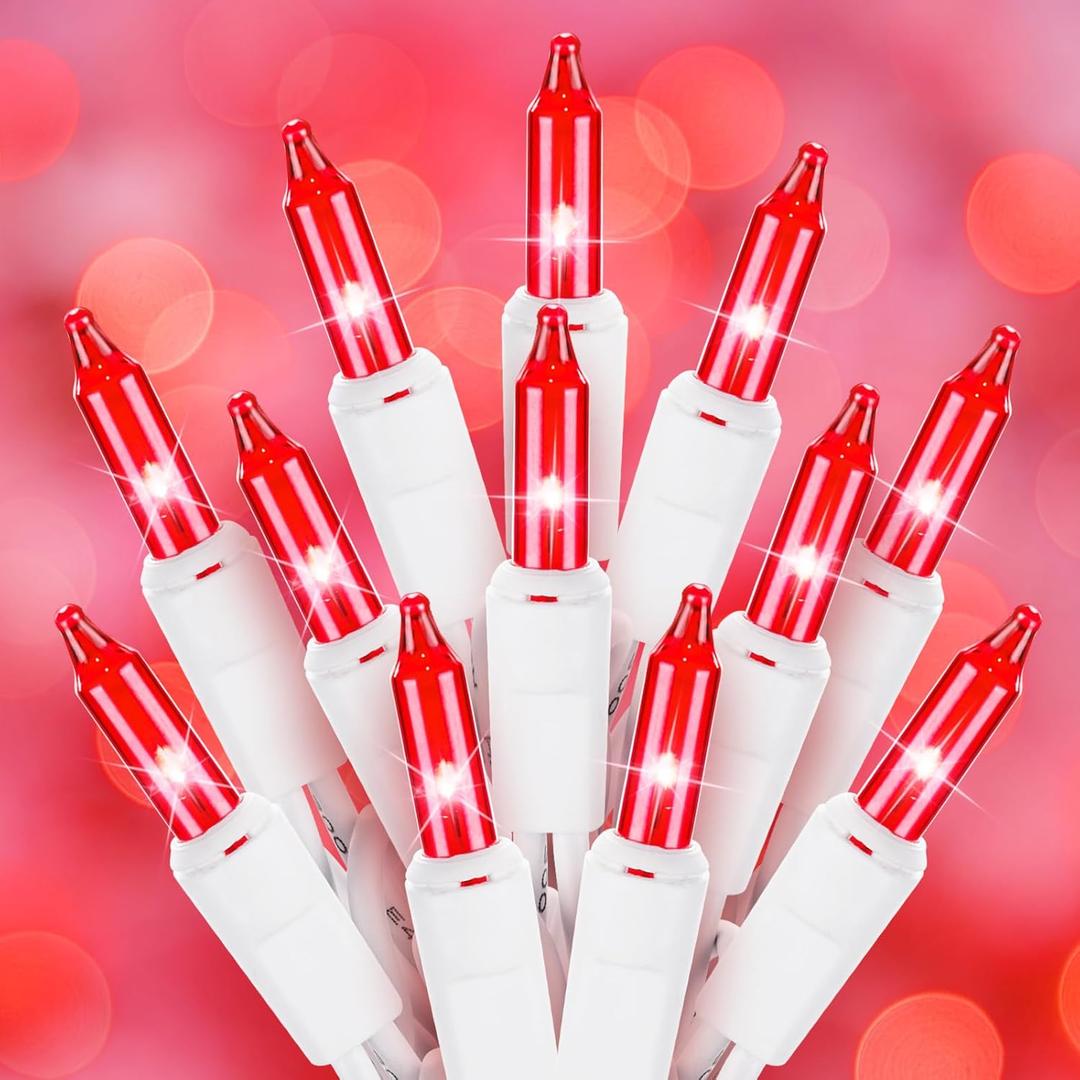 Red Christmas String Lights, 50 Count 12 Feet Incandescent Bulb Mini Valentine's Lights, Waterproof Red Lights for Indoor Valentine's Day Garland Birthday Wedding Party Festival Xmas Tree Decoration