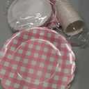 175 PCS Pink Gingham Party Supplies Includes Pink Gingham Paper Plates, Cups, Napkins, Cutlery for Baby & Bridal Shower, Wedding, Birthday Party, Outdoor Picnic, Serves 25