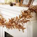 Dingion 6 Ft Christmas Gold Leaf Garland Artificial Boxwood Leaf Garland with Pearl White Berry for Christmas Fireplace Front Door Stairs Decoration Winter Engagement Birthday Wedding Party Supplies
