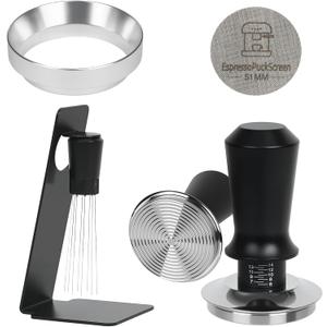 51mm Espresso Tamper Kit - Dual-Spring Calibrated Coffee Tamper, 8-Needle WDT Tool Espresso Distribution Tool, Magnetic Aluminum Dosing Funnel, Reusable Puck Screen, Fit Delonghi 51mm Portafilters