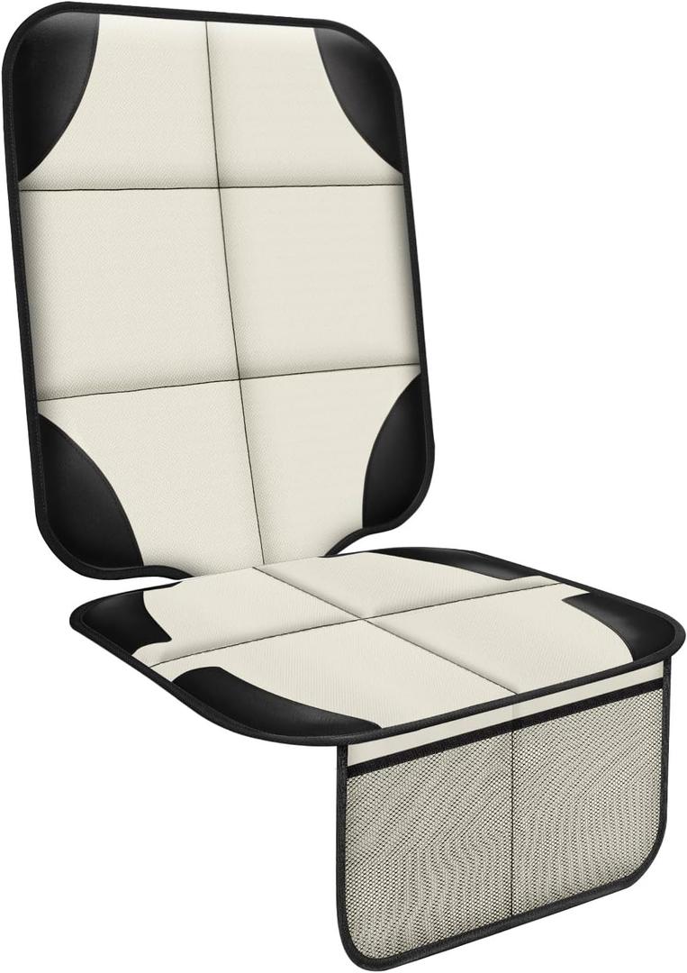 Car Seat Protector 1 Pack Car Seat Cushion Mat Thickest Padding,Waterproof 600D Fabric Car Seat Covers for Non-Slip Backing Mesh Pockets for Baby and Pet (Beige, 1 Pc)