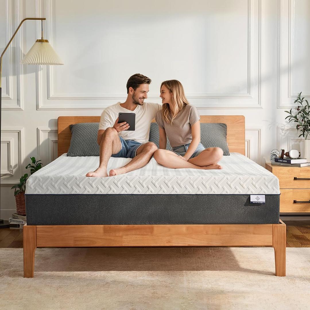 Gelsea Queen Memory Foam Mattress, 10 Inch Queen Size Mattress in a Box, Green Tea Gel Infused Foam for Pressure Relief and Cool Sleep, Foam Made in USA, CertiPUR-US Certified, Medium Firm