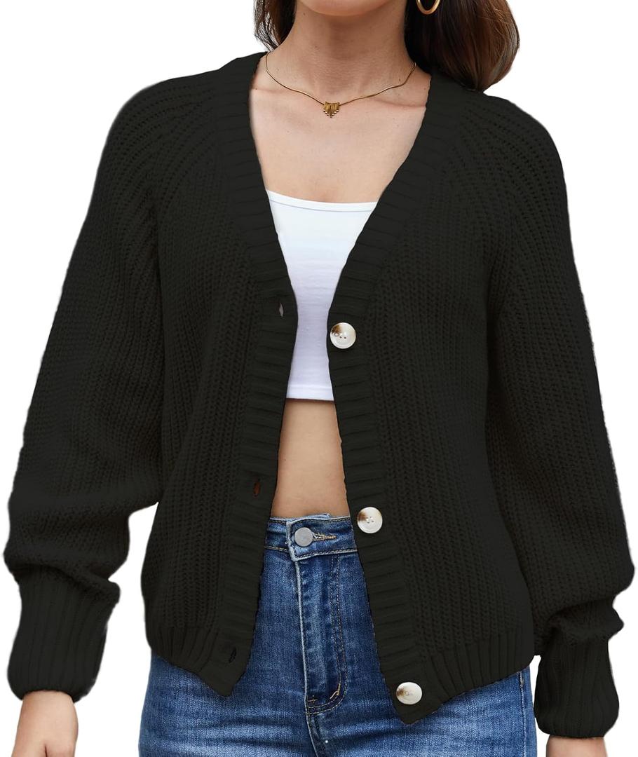 Women's Loose Sweater Button Soft V-Neck Long-Sleeved Cardigan Knitted Sweater Warm and Comfortable Coat (M)