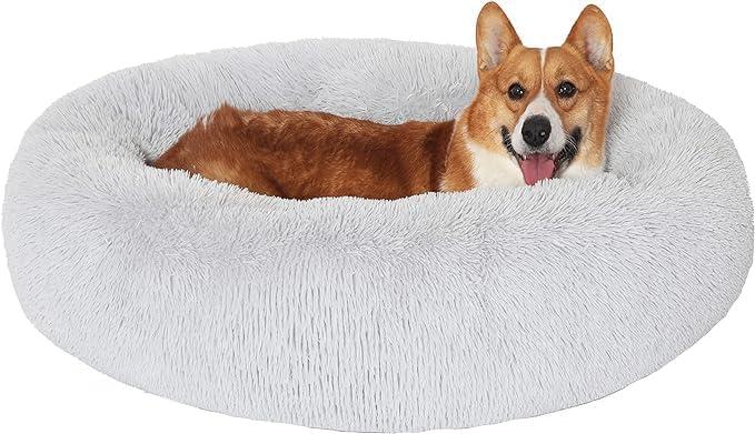 JOLLYVOGUE Dog Bed, Calming Anti-Anxiety Large Dog Bed, Fluffy Donut Cushion for Medium and Large Pets (27"/30"/36") (01 - Light Grey)