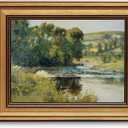 Gold Framed Wall Art Vintage River Canvas Wall Art Nature Landscape Antique River Artwork Prints Picture for Living Room Bedroom Farmhouse Bathroom Office Decor, 8x10