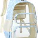 CAMTOP Clear Backpack Heavy Duty Transparent Bag See Through BookBag for Student School Work Festival Sport Travel (Blue Flower)