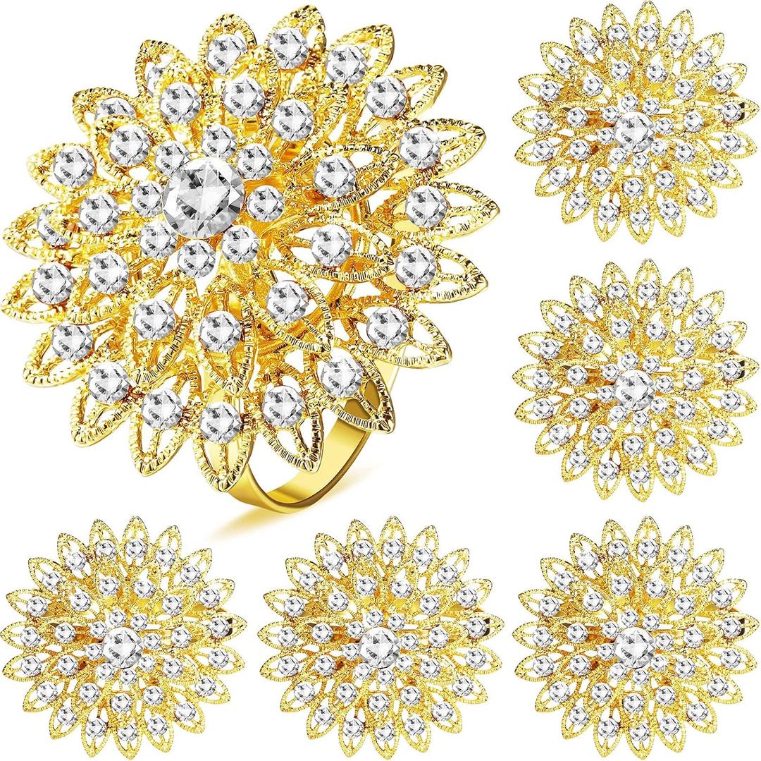 Geiserailie 80 Pcs Gold Flower Napkin Rings Alloy Floral Crystal Rhinestone Bling Holiday Shiny Napkins Rings Holders for Wedding Easter Birthday Dinner Party Table Home Decoration Favor