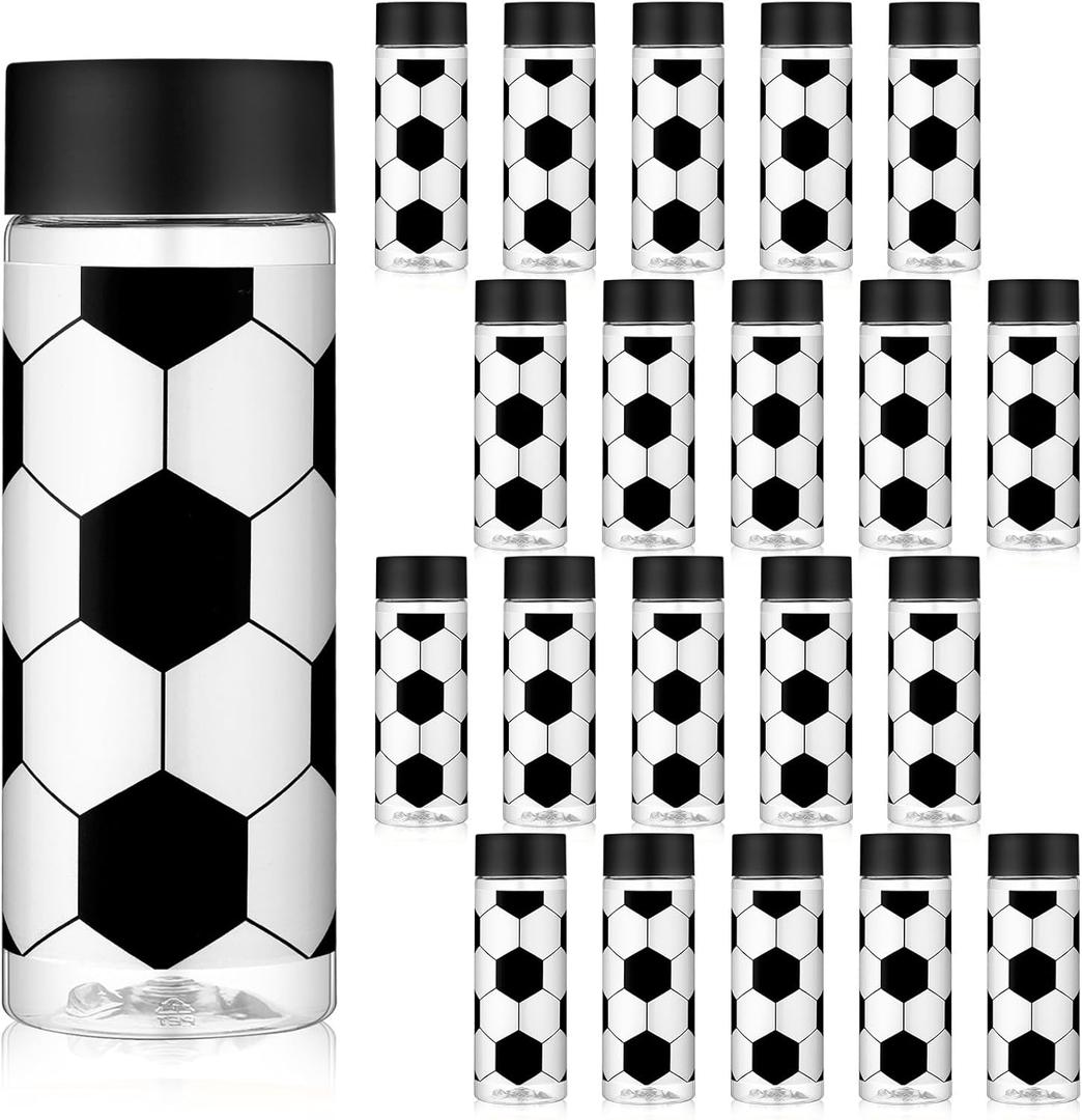 Skylety 24 Pcs Soccer Plastic Bottles with Lids 13.5 oz Soccer Team Gifts Bulk Reusable Juice Sensory Bottles Plastic Drink Container Sports Themed Birthday Party Supplies