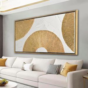 24"x48" Framed White and Gold Abstract Textured Wall Art, Circle Block Minimalist Pictures Canvas Wall Deco for Living Room Bedroom Office Gallery