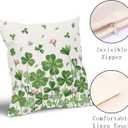 St Patricks Day Pillow Covers 18x18 Inch Set of 2 Irish Shamrock Clover Green Pink Floral Cotton Linen Decorative Throw Pillow Case Saint Patricks Day Cushion Covers for Bedroom Sofa Living Room Decor