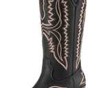 Athlefit Women's Square Toe Cowboy Cowgirl Boots Low Chunky Heel Embroidery Western Mid Calf Boots for Country Concerts (9, Black)