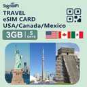 3 x USA Canada Mexico eSIM Card 3GB 5 Days Data ONLY,No Voice/SMS | Prepaid Card 4G High-Speed Data Plan, Travel eSIM for Tri-Country Coverag, Multi-Carrier for Unlocked iOS and Android