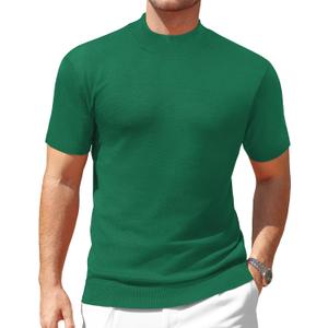 Vssjavun Men's Mock Neck Shirt Short Sleeve Turtleneck T-Shirt Slim Fit Pullover Casual Basic Tee (Green, L)