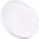 Round White Decorative Serving Tray with Handles, 13” Versatile Ottoman Tray for Coffee Table, Entertaining, Outdoor Patio, Living Room