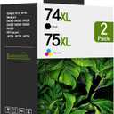 74XL 75XL HighYield Ink Cartridges (2Pack, Black/TriColor) Replacement for HP 74 75 Ink Cartridge Work for DeskJet D4260 OfficeJet J5725 J5790 J6405 J6488 Photosmart C4280 C4300 C4400 C4500 Printer