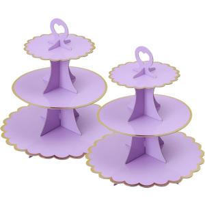 Soleebee 3-Tier Cupcake Stand, Cardboard Cupcake Tower, Cup Cake Stand Tower for Birthday Wedding Party Decoration, Cupcake Tier Stand Desserts Display 2 Set (Purple Gold)