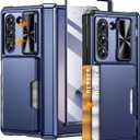 Caka for Galaxy Z Fold 6 Case with Card Holder Wallet & Slide Camera Cover & Screen Protector & Hinge Protection, Dual Layer PC & TPU Heavy Duty Rugged Phone Case for Samsung Galaxy Z Fold 6, Blue