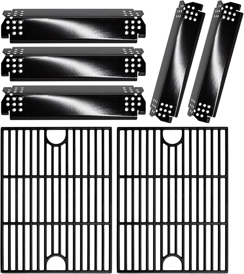 Hiorucet Grill Parts for Home Depot Nexgrill 720-0888N 720-0830H 720-0888 720-0888A 720-0830D Gas Grill, Cast Iron Grill Grates, Porcelain Steel Heat Plates for Nexgrill Replacement Parts 5 Burner
