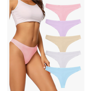 voenxe Seamless Women Underwear Thongs,No Show Ladies Thong,No Line Workout Breathable Comfortable Panties,Soft Undies,5-Pack L