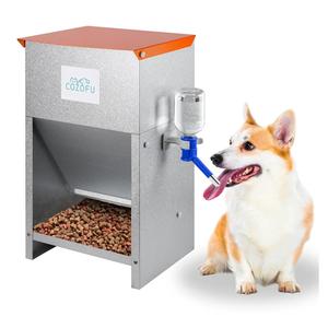 Automatic Gravity-Fed Dog Feeder with Water Bowl - Galvanized Steel Indoor/Outdoor Pet Food Station - 25lb Heavy-Duty Kibble Dispenser for All Dog Sizes