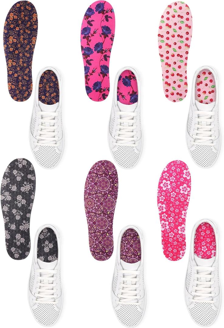 6 Pairs No Show Socks Sockless Shoe Liner Washable Barefoot Shoe Insoles No Slipping Inserts for Women Man(Vintage Style)